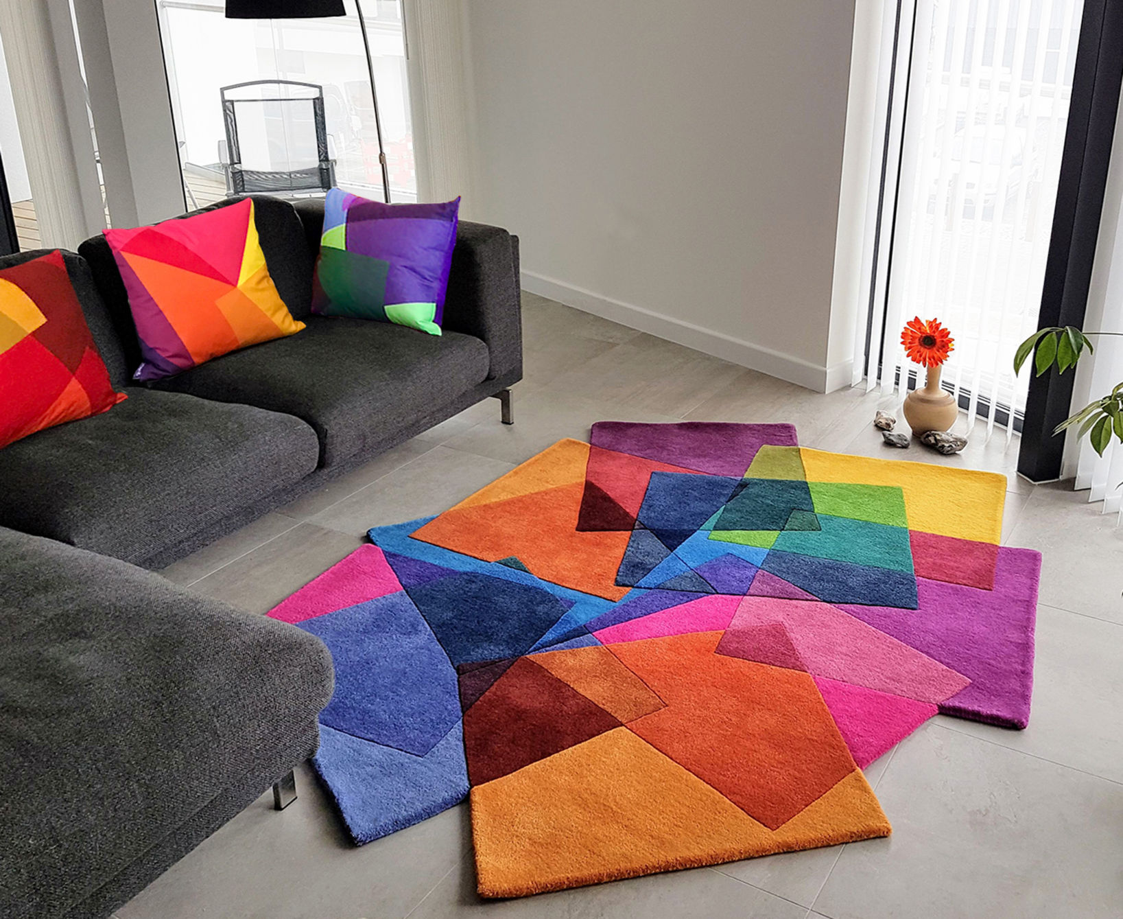 Large Colourful Rugs for Living Room Modern Abstract Vibrant Bedroom Soft Mats 