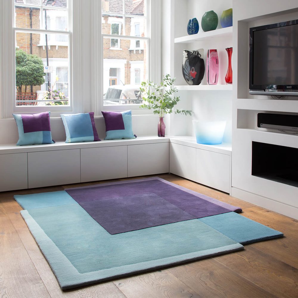 Contemporary Blue Area Rug - Rectangles | Sonya Winner Rug Studio