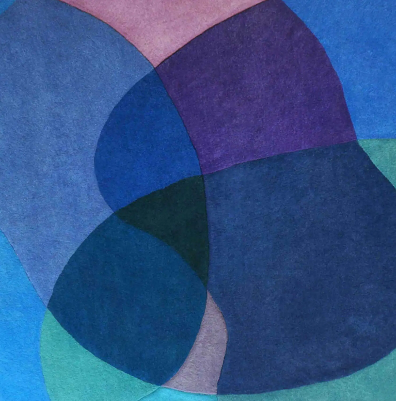A cropped detail image of the Sonya Winner Jellybean Berry rug, showcasing the deep blue colours, the curved shape and rich texture