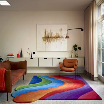 Colorful Rainbow Modern Area Rug Wave