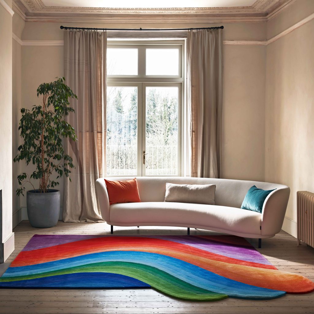 Contemporary Colourful Rainbow Wave Rug