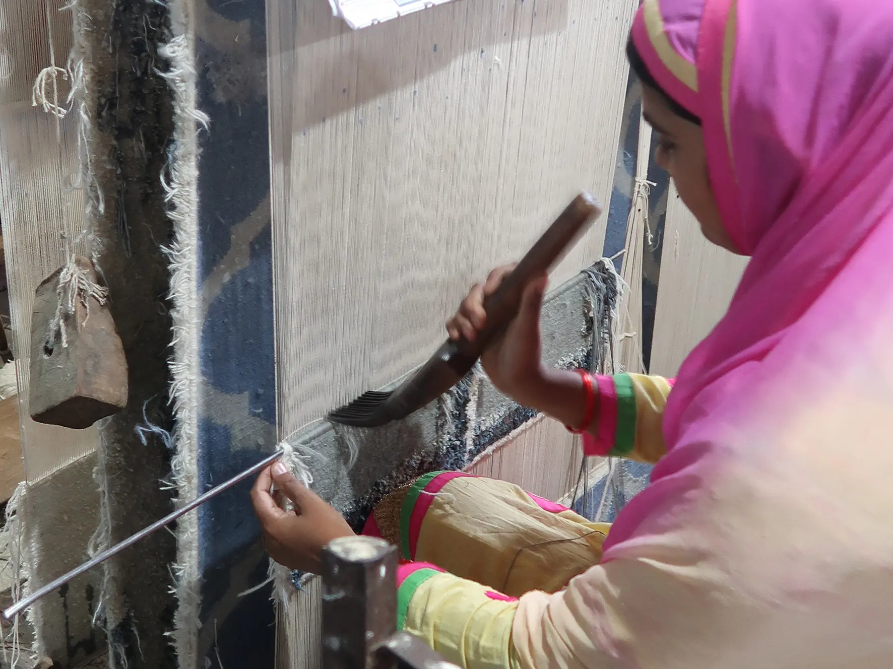Rug Weaving process in India supported by GoodWeave
