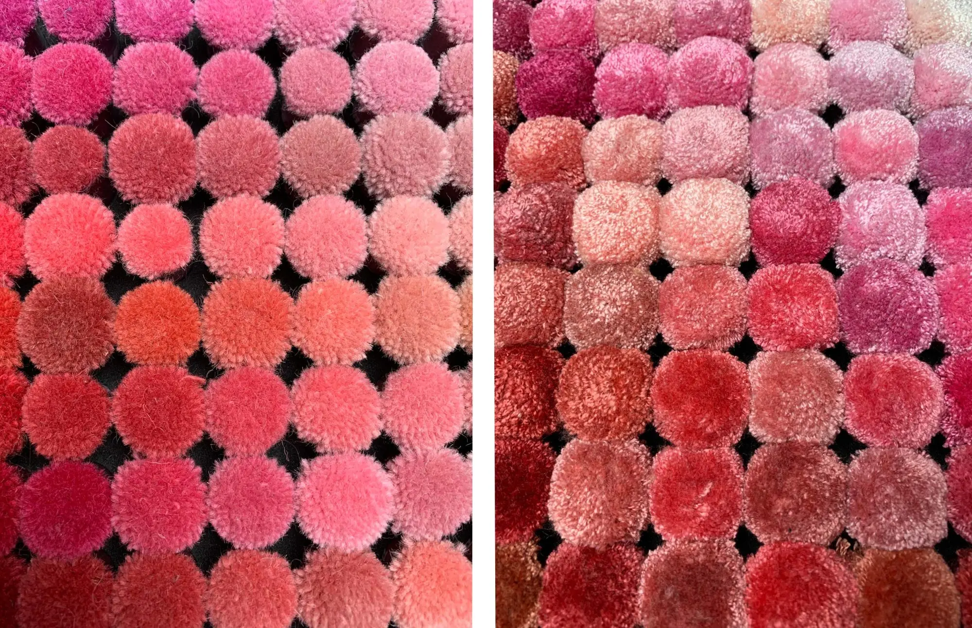 Wool Colour Poms (Left) and Viscose Colour Poms (Right)