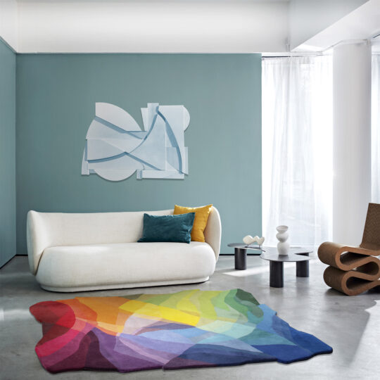 Colour Canyon art rug in living room