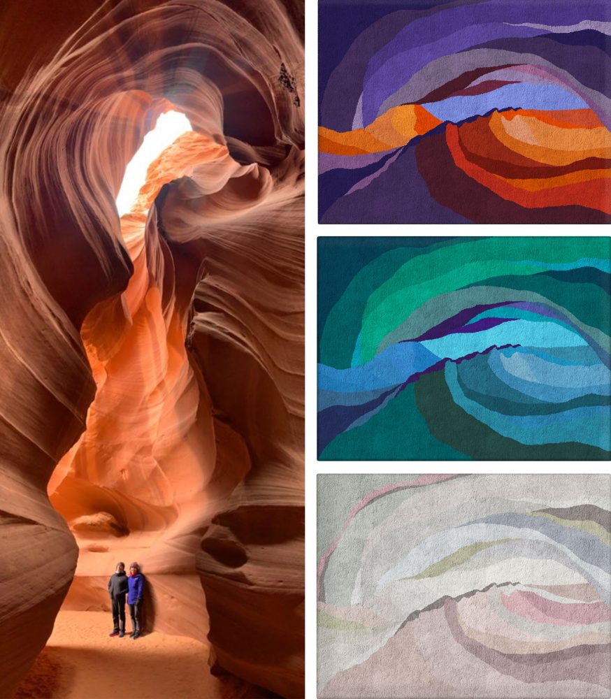 Antelope Canyon standing next to our three Antelope Canyon Rug variations