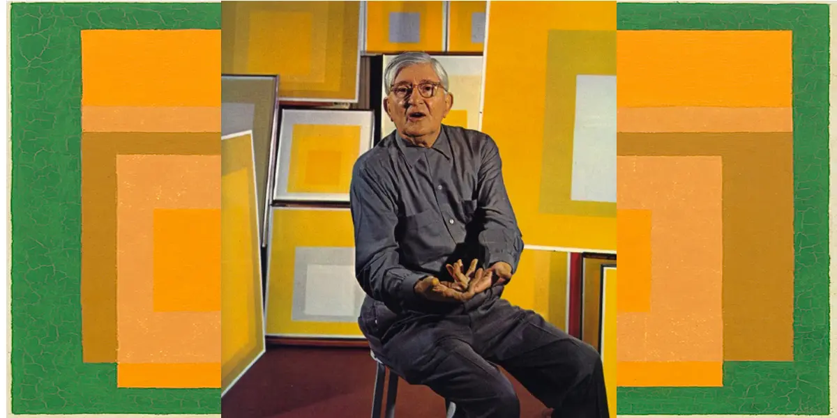 Josef Albers with Homage to the Square paintings