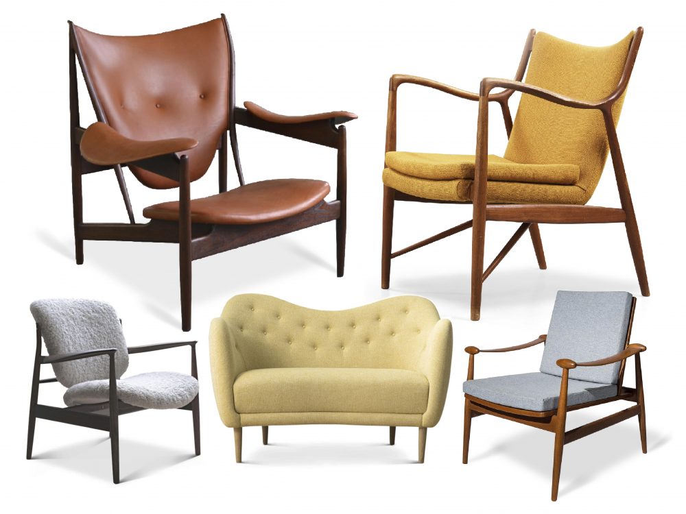 collage of Finn Juhl's chairs