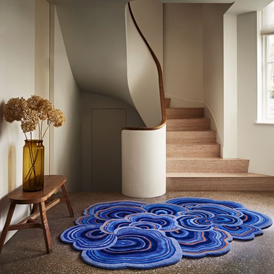 Blue Orange Vibrant Contemporary Lichen Area Rug