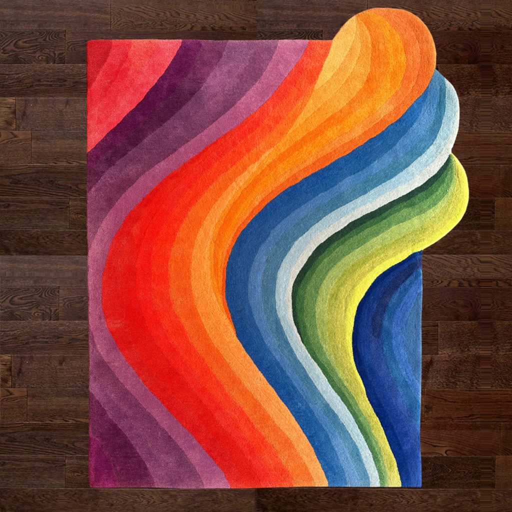 Colourful rainbow wave rug for sale