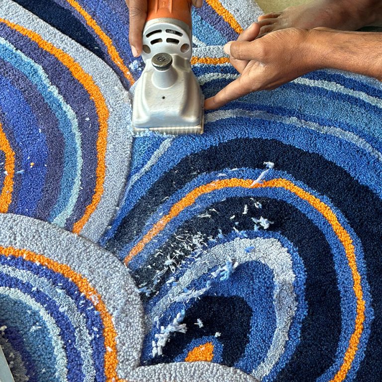 Lichen Blue Orange Designer Rug Sonya Winner Rug Studio