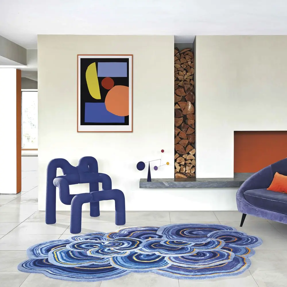 Lichen Blue and Orange luxury rug Sonya Winner 