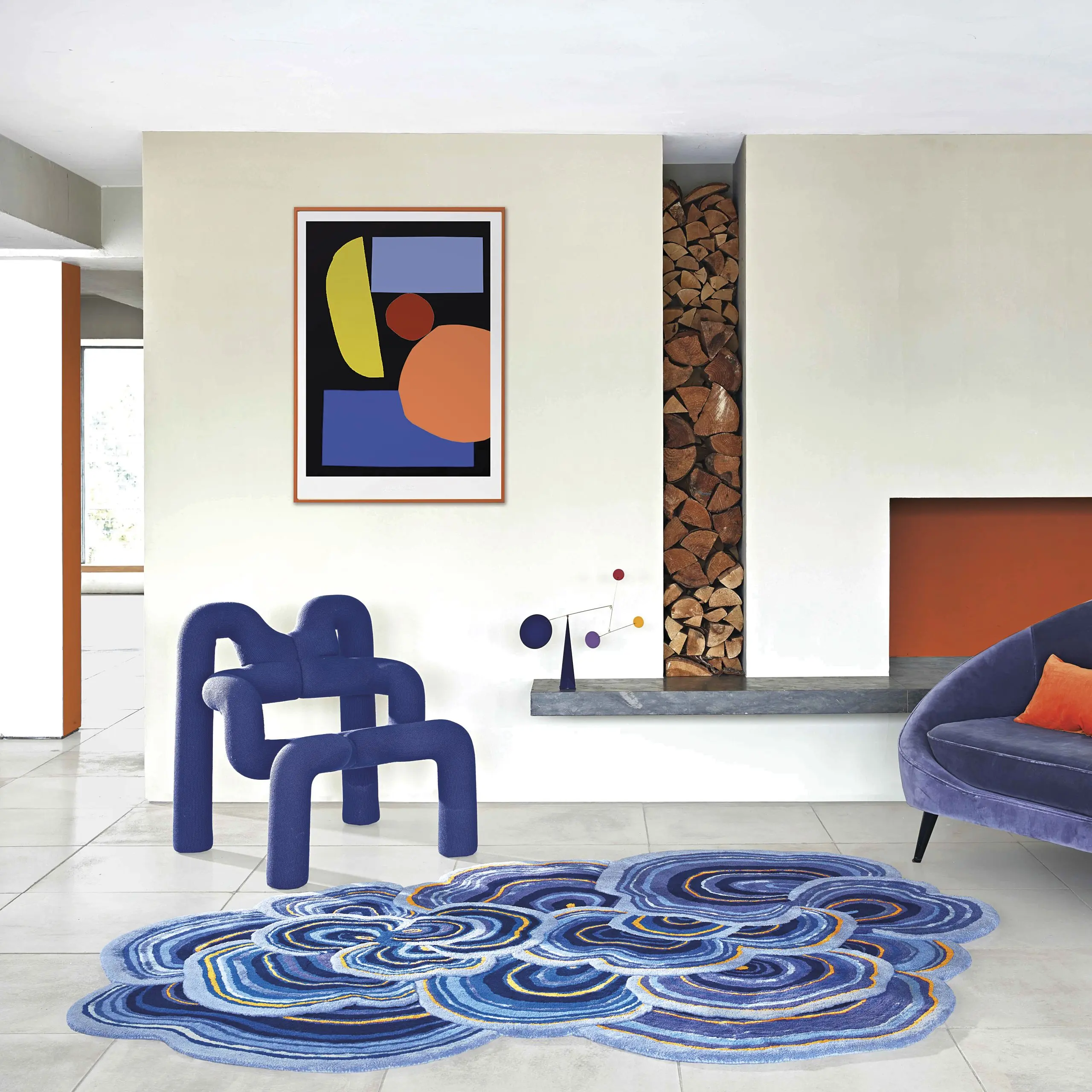 Lichen blue and orange rug