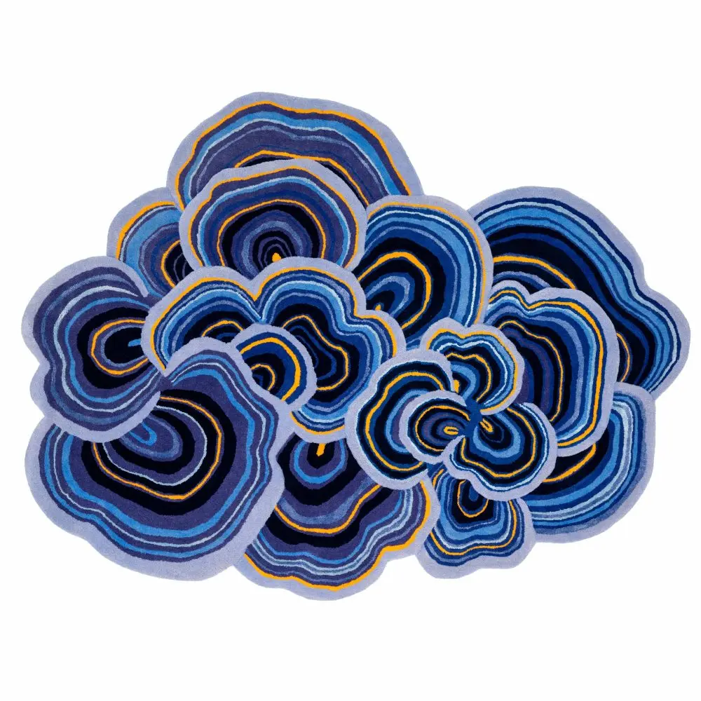 Lichen Blue and Orange luxury rug Sonya Winner 