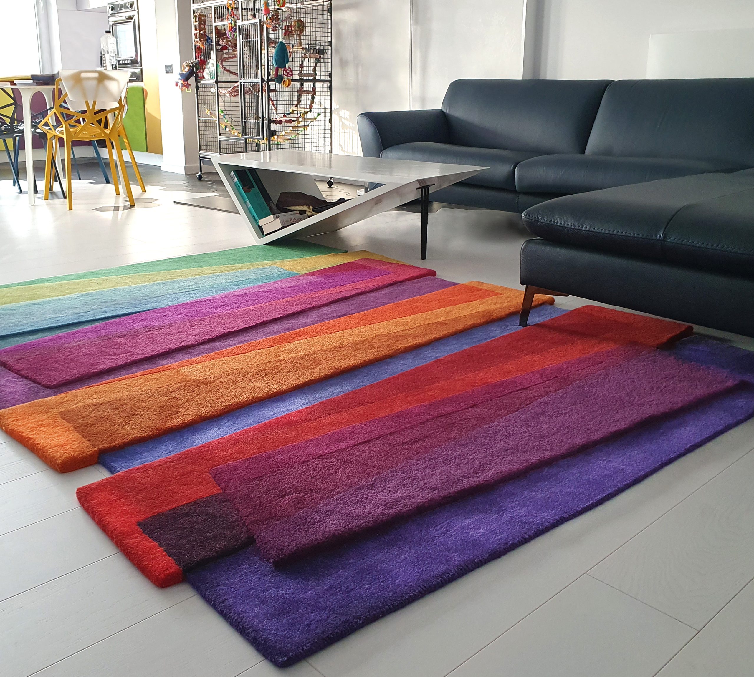 Colourful rainbow designer area rug