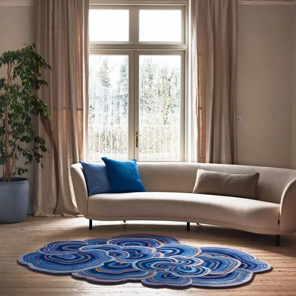 Colourful Luxury Blue Yellow Lichen Area Rug