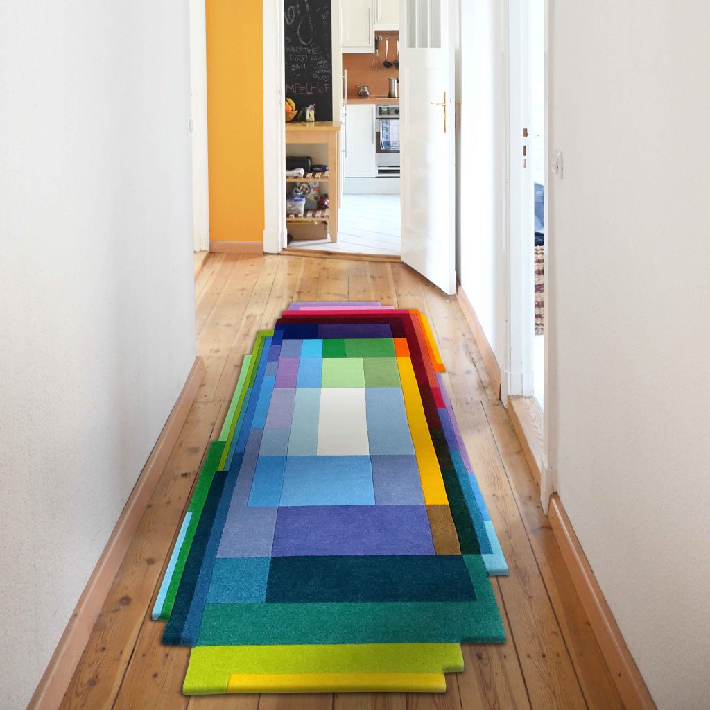 Colourful Rainbow Block Runner Rug Chromatic Pixel