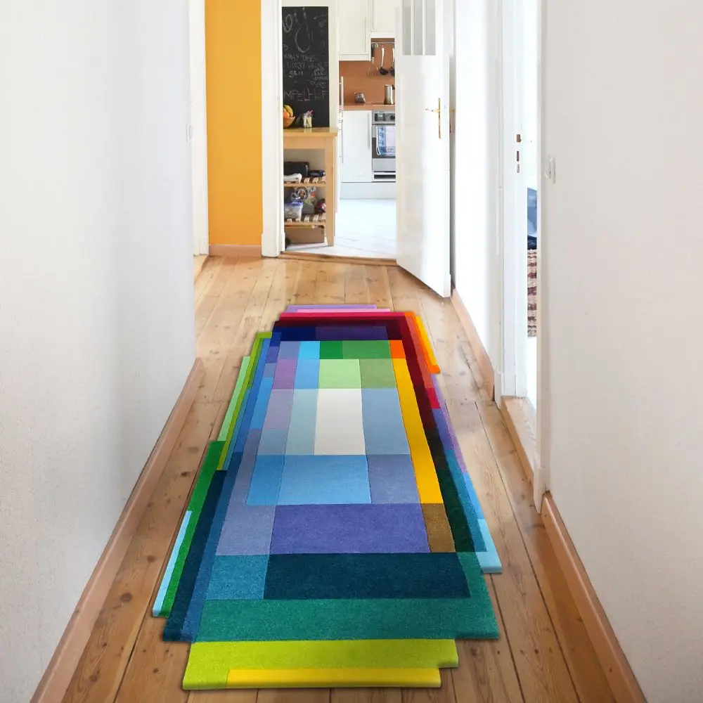 Colourful Rainbow Block Runner Rug Chromatic Pixels
