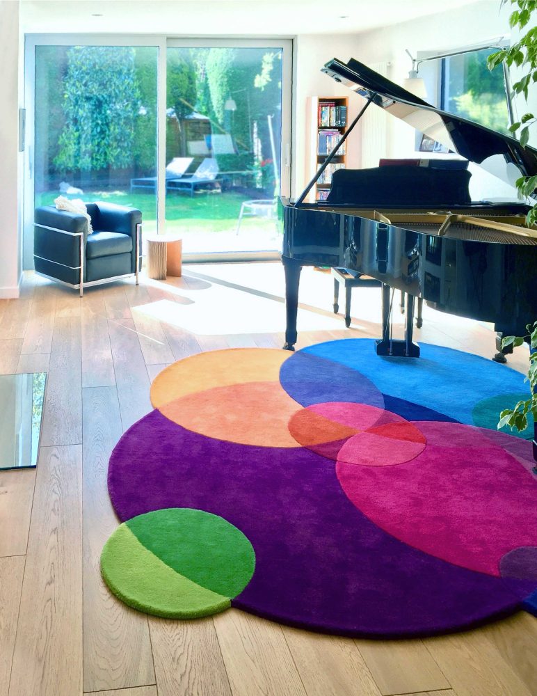 Vibrant Living Room Area Rug Bubbles