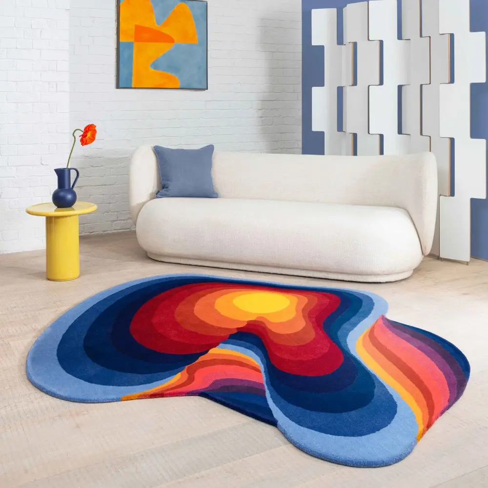 Amoeba Sunset Illusion irregular Rug by Sonya Winner 
