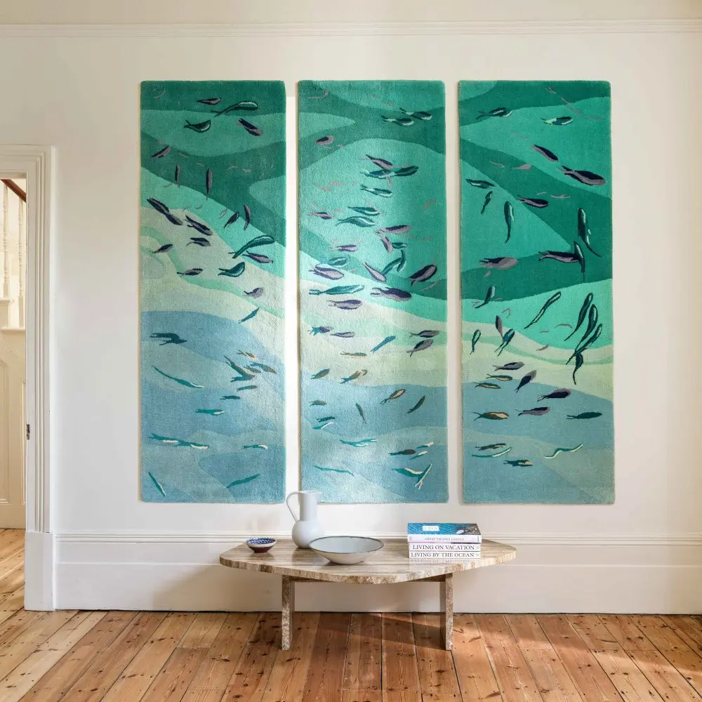 Fish in Greece Triptych Wall Hanging by Sonya Winner