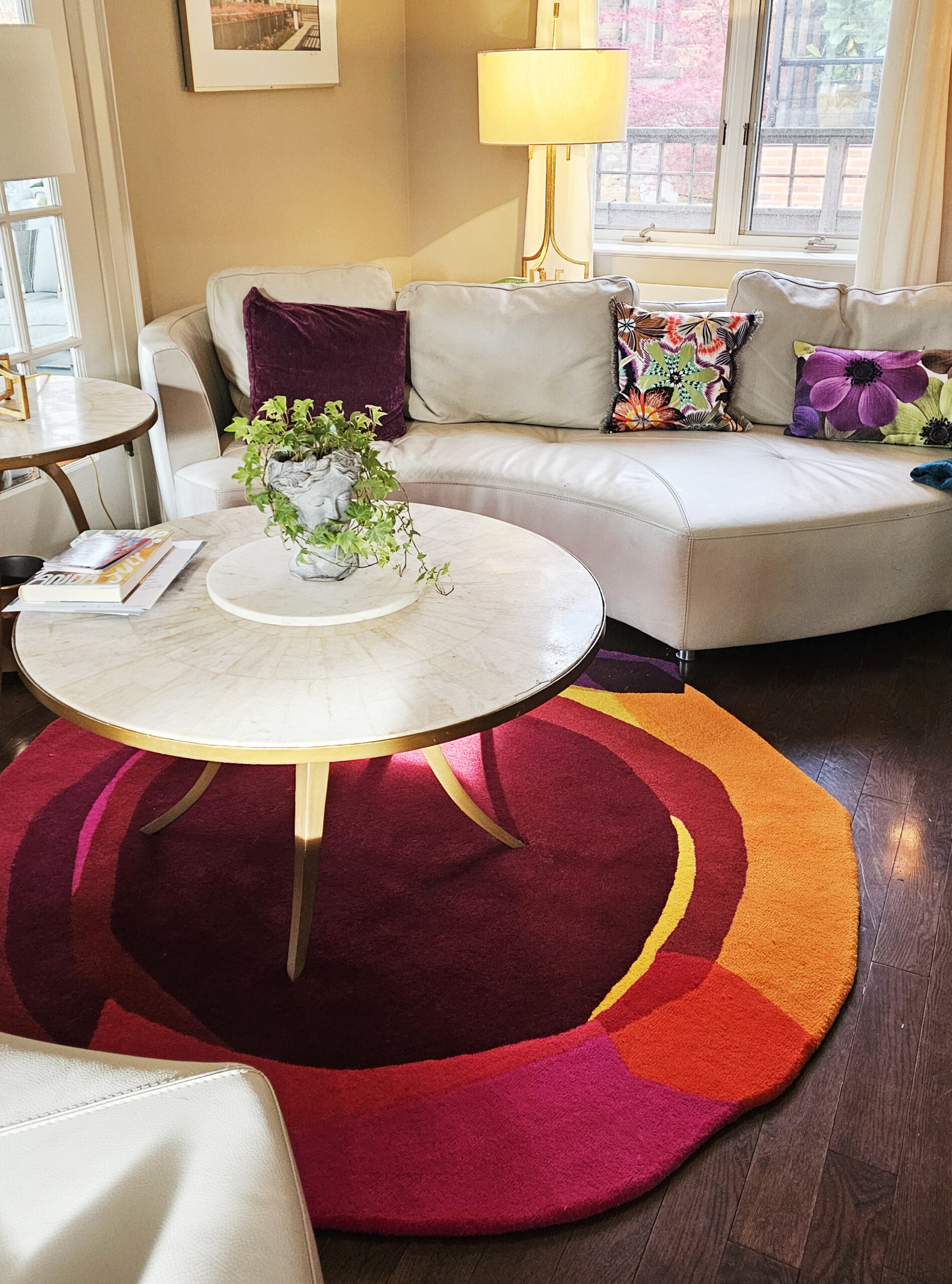 Deep sunset rug in living room