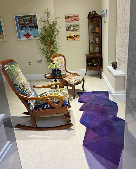 After Matisse Purple Runner in living room with armchairs