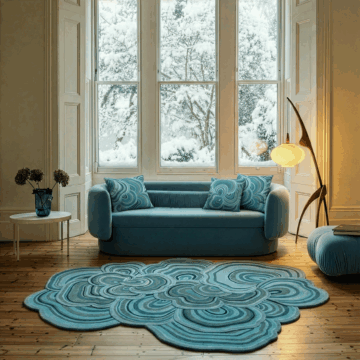 Lichen aquamarine cushions on blue sofa