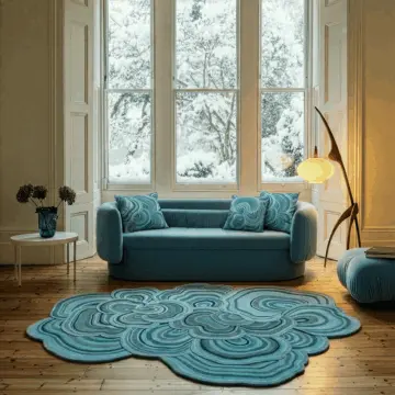 Lichen aquamarine cushions on blue sofa