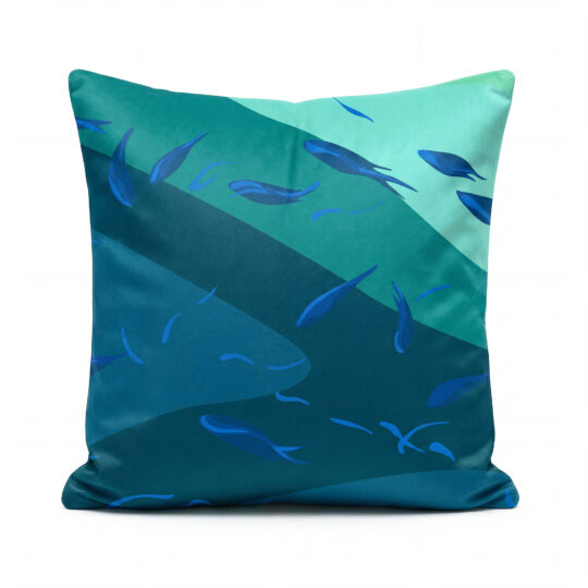 Dark blue Fish In Greece Dark Cushion velvet