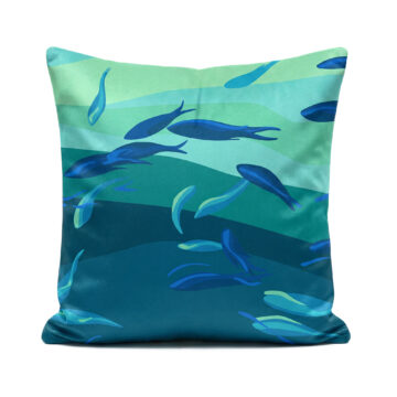 Blue fish in greece dark velvet cushion