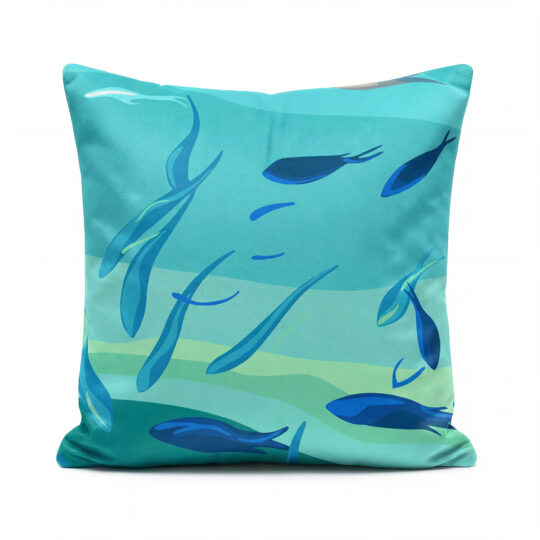 Fish in Greece Dark Cushion in velvet