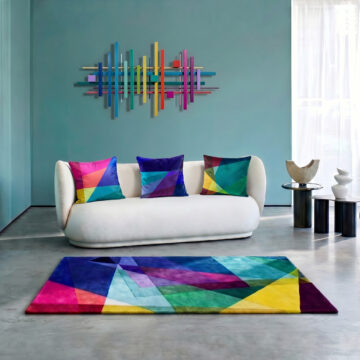 Kaleidoscope set of 3 cushions on sofa