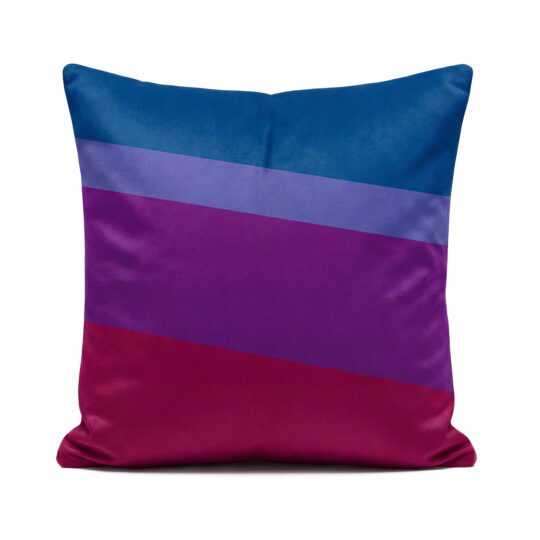 Blue, purple and pink soft velvet magic stepping stones deep cushion on white background