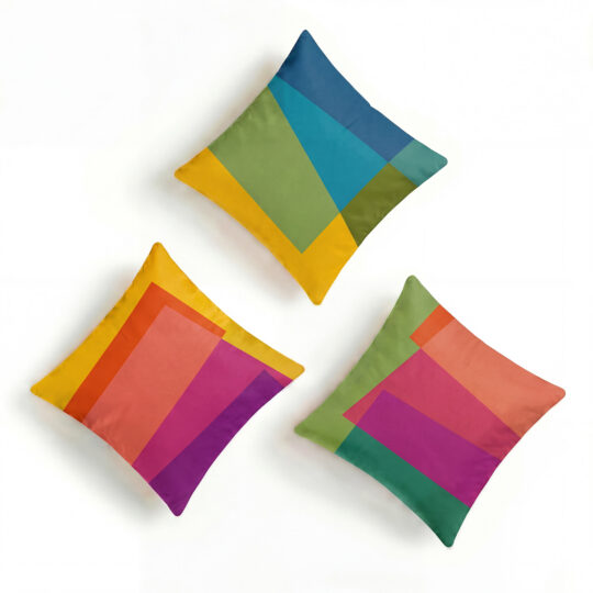 set of 3 vibrant colourful magic stepping stones velvet cushions