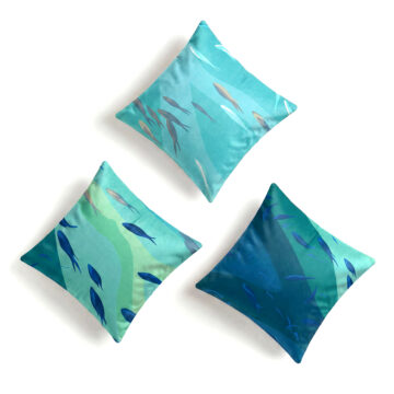 Fish in greece blue set of 3 velvet cushions pillows