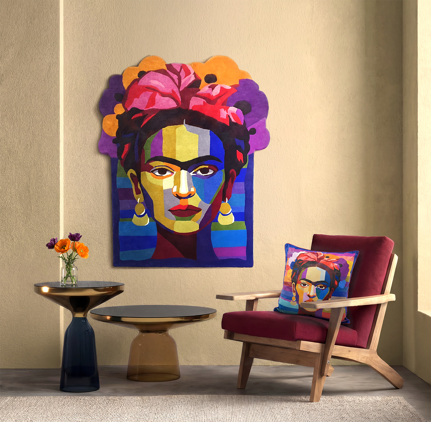 Viva Musa wall hanging with armchair and vase of flowers