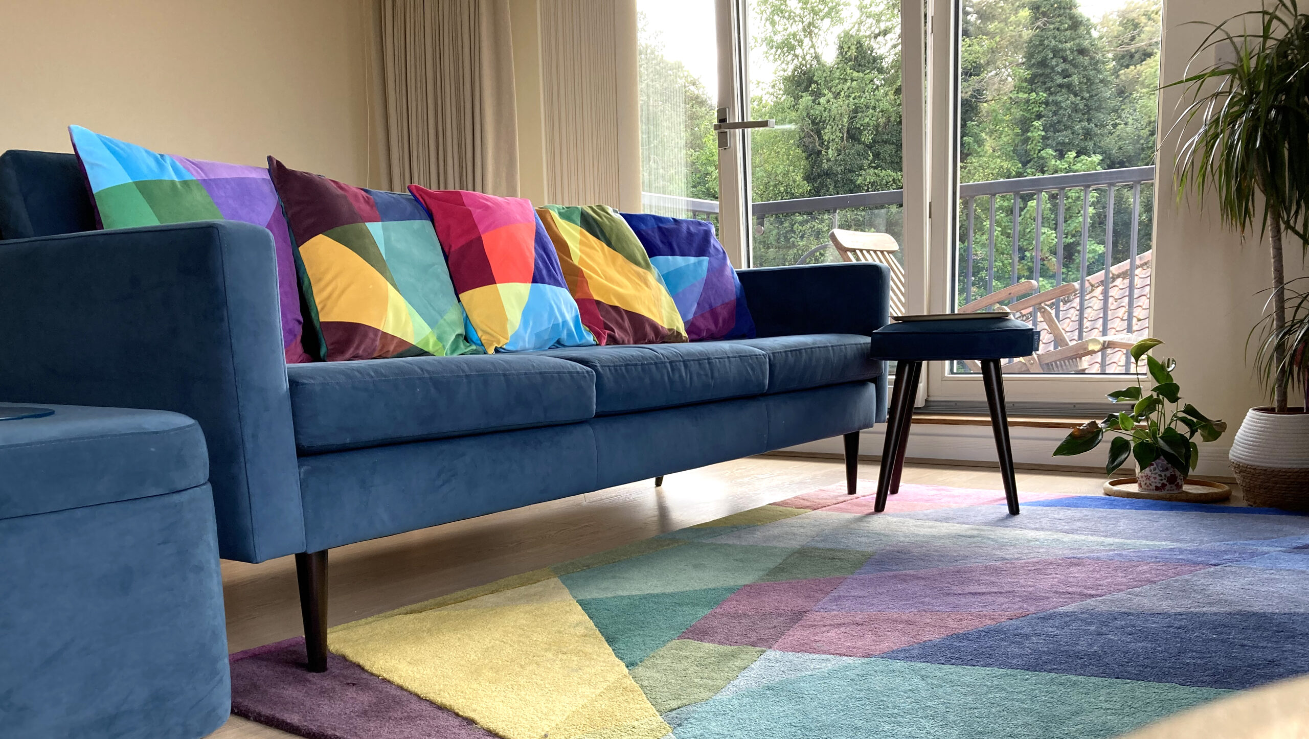 Kaleidoscope cushions on client sofa