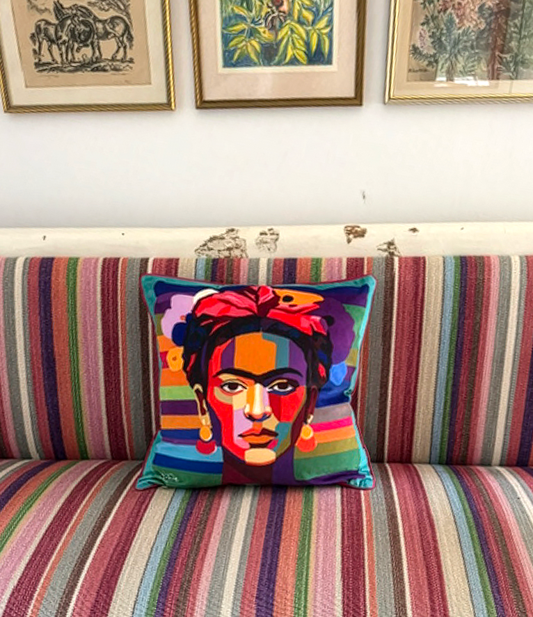 Viva Musa cushion on client sofa