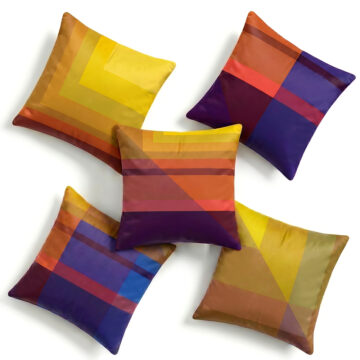 Yellow orange purple blue maroon soft velvet cushions set of 5