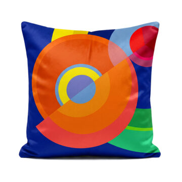 Sonia and Sonya colourful circle cushions blue red, green and yellow soft velvet pillows