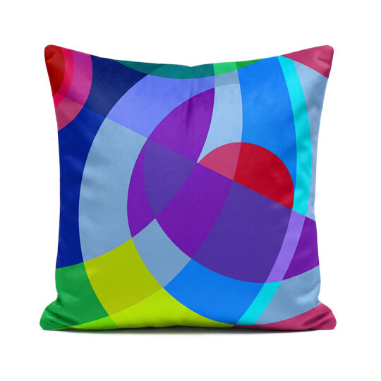 Sonia and Sonya colourful circle cushions blue red, green and yellow soft velvet pillows