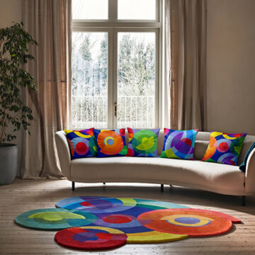 Sonia and Sonya set of 5 cushions on sofa