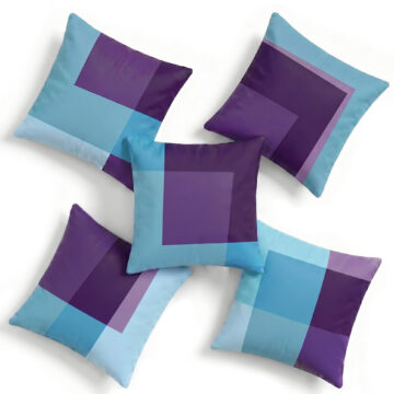 Set of 5 blue and purple rectangle designer cushions