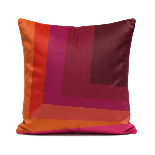 Burgundy purple and orange designer velvet cushion