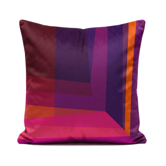 Burgundy purple and orange designer velvet cushion