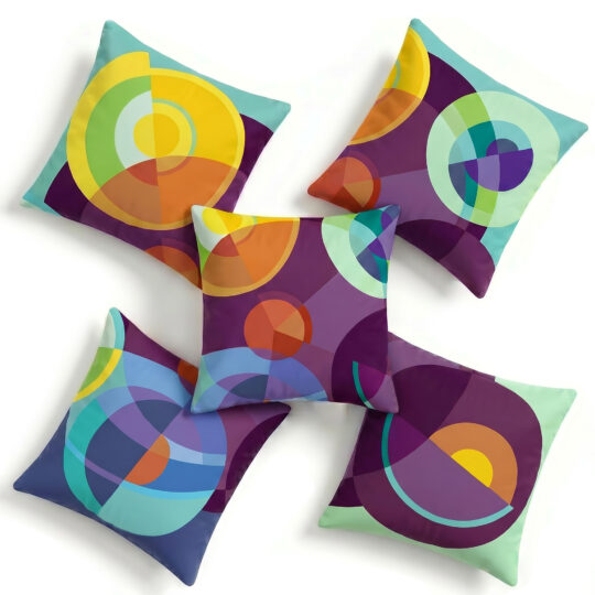 Sonia and Sonya soft velvet purple blue and yellow cushions