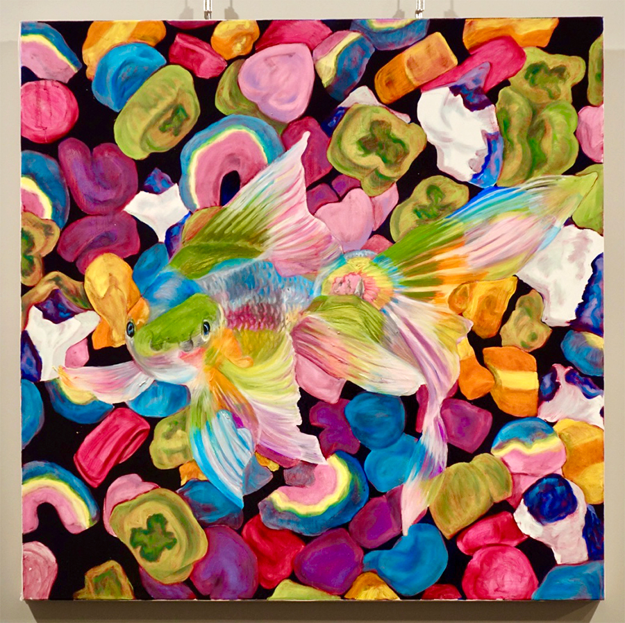 Artist Lauren Super Camofish lucky charm themed painting