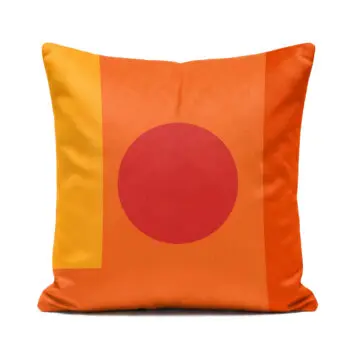 Soft velvet geometric designer cushion orange and red sun