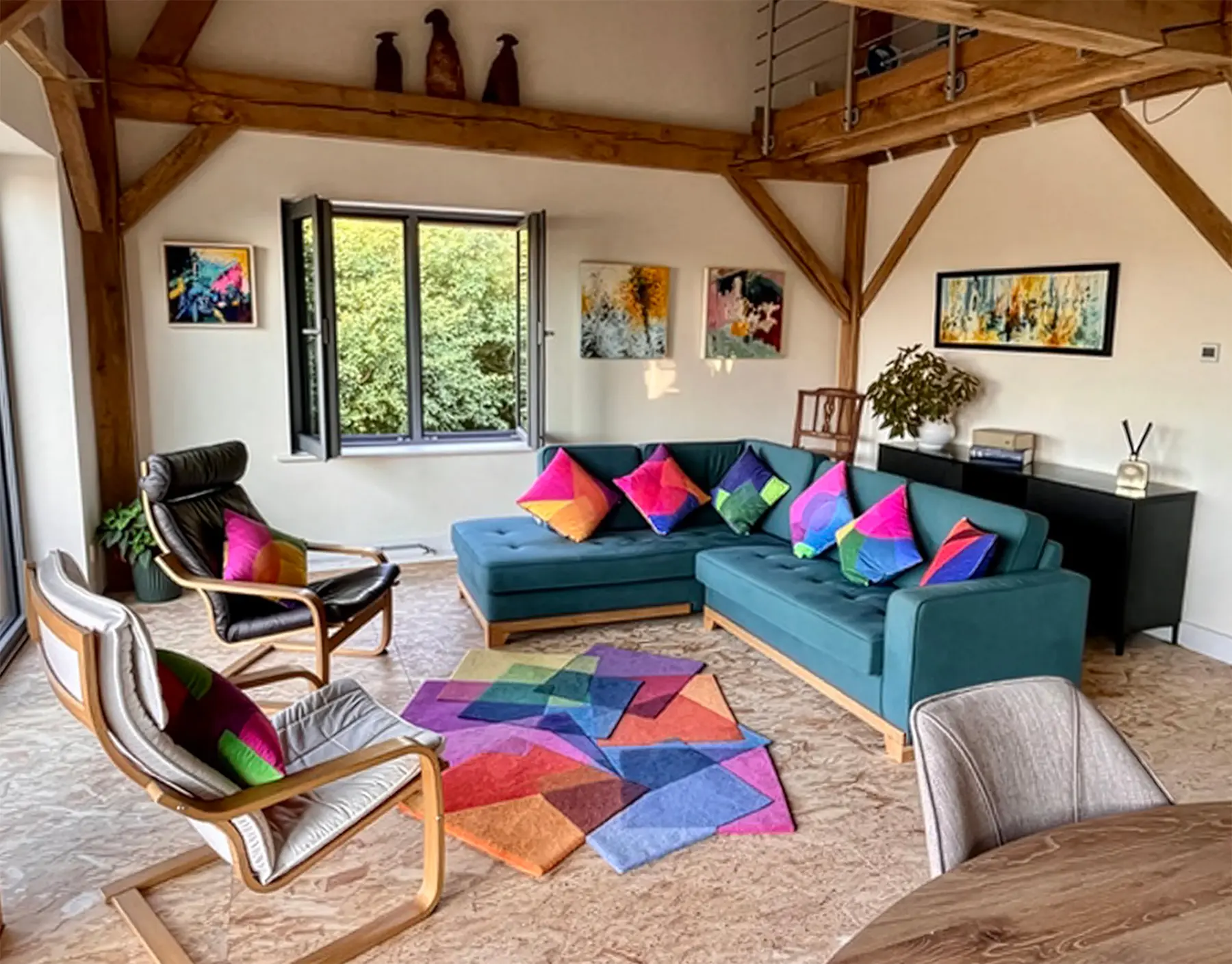 After Matisse soft velvet cushions and Bubbles cushions in living room